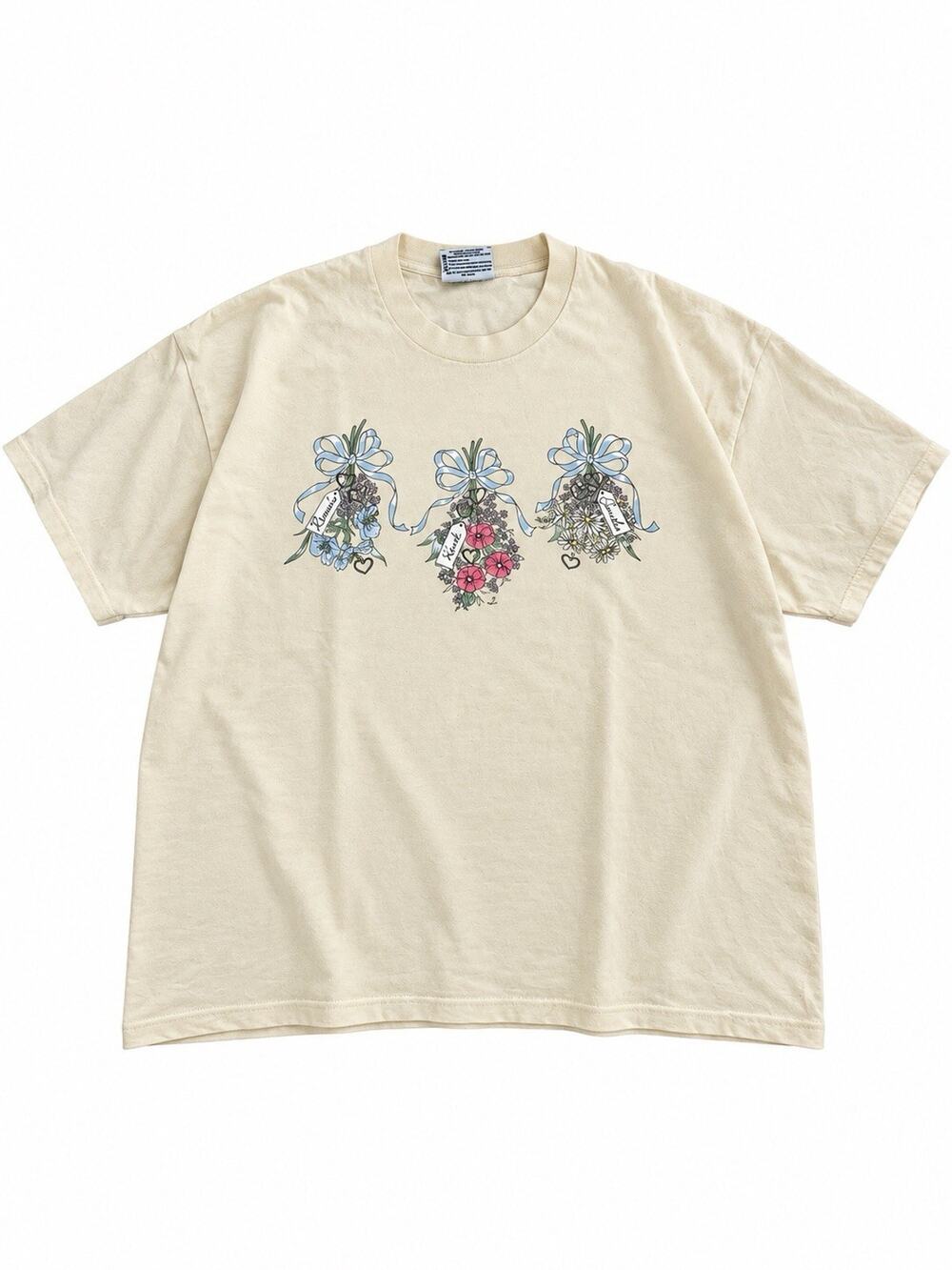 Lee Total Cotton XXL Floral Graphic T Shirt Cream Patient Kind Gentle Y2K
